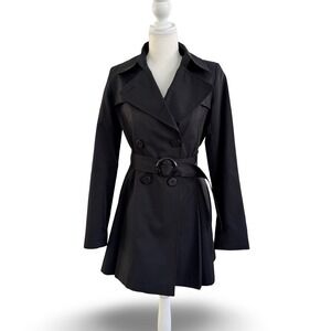 Via Spiga Womens Black Belted Pleated Trench Coat Jacket Size S